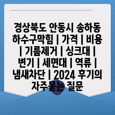 경상북도 안동시 송하동 하수구막힘 | 가격 | 비용 | 기름제거 | 싱크대 | 변기 | 세면대 | 역류 | 냄새차단 | 2024 후기