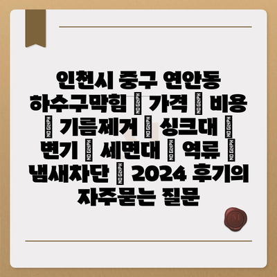 인천시 중구 연안동 하수구막힘 | 가격 | 비용 | 기름제거 | 싱크대 | 변기 | 세면대 | 역류 | 냄새차단 | 2024 후기