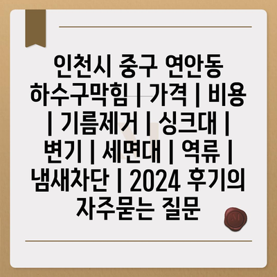 인천시 중구 연안동 하수구막힘 | 가격 | 비용 | 기름제거 | 싱크대 | 변기 | 세면대 | 역류 | 냄새차단 | 2024 후기