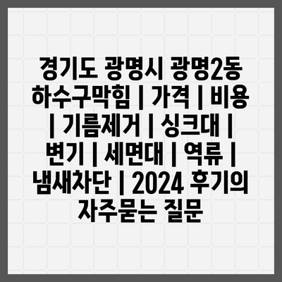 경기도 광명시 광명2동 하수구막힘 | 가격 | 비용 | 기름제거 | 싱크대 | 변기 | 세면대 | 역류 | 냄새차단 | 2024 후기