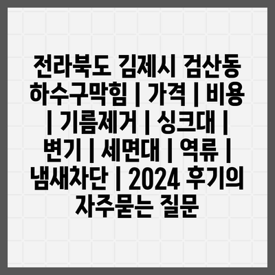 전라북도 김제시 검산동 하수구막힘 | 가격 | 비용 | 기름제거 | 싱크대 | 변기 | 세면대 | 역류 | 냄새차단 | 2024 후기