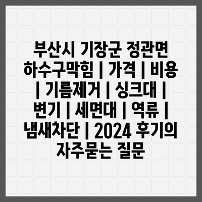 부산시 기장군 정관면 하수구막힘 | 가격 | 비용 | 기름제거 | 싱크대 | 변기 | 세면대 | 역류 | 냄새차단 | 2024 후기