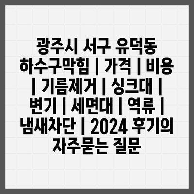 광주시 서구 유덕동 하수구막힘 | 가격 | 비용 | 기름제거 | 싱크대 | 변기 | 세면대 | 역류 | 냄새차단 | 2024 후기