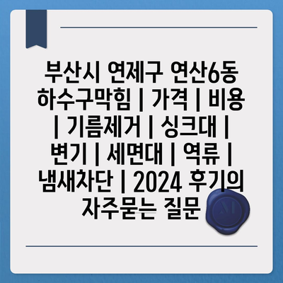 부산시 연제구 연산6동 하수구막힘 | 가격 | 비용 | 기름제거 | 싱크대 | 변기 | 세면대 | 역류 | 냄새차단 | 2024 후기