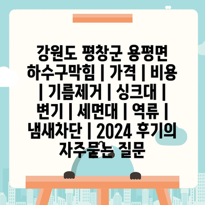 강원도 평창군 용평면 하수구막힘 | 가격 | 비용 | 기름제거 | 싱크대 | 변기 | 세면대 | 역류 | 냄새차단 | 2024 후기