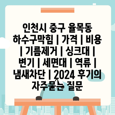 인천시 중구 율목동 하수구막힘 | 가격 | 비용 | 기름제거 | 싱크대 | 변기 | 세면대 | 역류 | 냄새차단 | 2024 후기