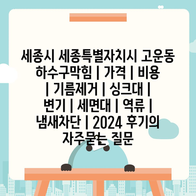 세종시 세종특별자치시 고운동 하수구막힘 | 가격 | 비용 | 기름제거 | 싱크대 | 변기 | 세면대 | 역류 | 냄새차단 | 2024 후기