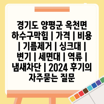 경기도 양평군 옥천면 하수구막힘 | 가격 | 비용 | 기름제거 | 싱크대 | 변기 | 세면대 | 역류 | 냄새차단 | 2024 후기