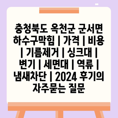 충청북도 옥천군 군서면 하수구막힘 | 가격 | 비용 | 기름제거 | 싱크대 | 변기 | 세면대 | 역류 | 냄새차단 | 2024 후기