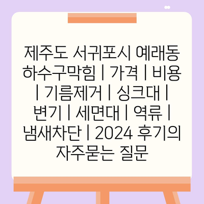 제주도 서귀포시 예래동 하수구막힘 | 가격 | 비용 | 기름제거 | 싱크대 | 변기 | 세면대 | 역류 | 냄새차단 | 2024 후기