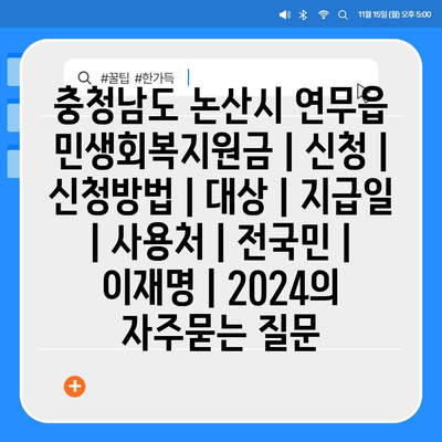 충청남도 논산시 연무읍 민생회복지원금 | 신청 | 신청방법 | 대상 | 지급일 | 사용처 | 전국민 | 이재명 | 2024