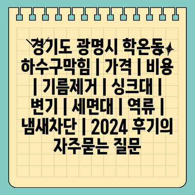 경기도 광명시 학온동 하수구막힘 | 가격 | 비용 | 기름제거 | 싱크대 | 변기 | 세면대 | 역류 | 냄새차단 | 2024 후기