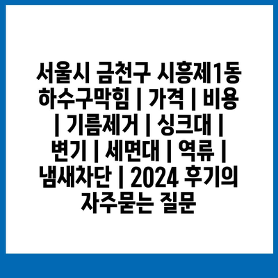 서울시 금천구 시흥제1동 하수구막힘 | 가격 | 비용 | 기름제거 | 싱크대 | 변기 | 세면대 | 역류 | 냄새차단 | 2024 후기