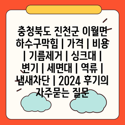 충청북도 진천군 이월면 하수구막힘 | 가격 | 비용 | 기름제거 | 싱크대 | 변기 | 세면대 | 역류 | 냄새차단 | 2024 후기