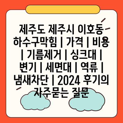 제주도 제주시 이호동 하수구막힘 | 가격 | 비용 | 기름제거 | 싱크대 | 변기 | 세면대 | 역류 | 냄새차단 | 2024 후기