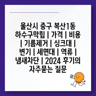 울산시 중구 복산1동 하수구막힘 | 가격 | 비용 | 기름제거 | 싱크대 | 변기 | 세면대 | 역류 | 냄새차단 | 2024 후기