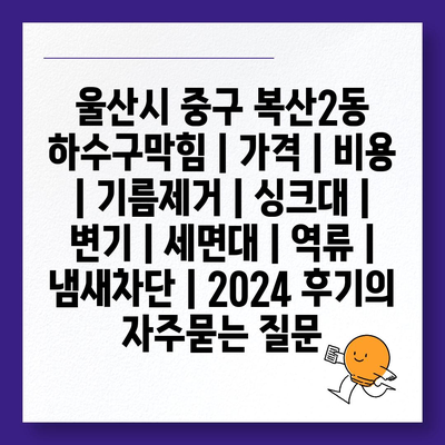 울산시 중구 복산2동 하수구막힘 | 가격 | 비용 | 기름제거 | 싱크대 | 변기 | 세면대 | 역류 | 냄새차단 | 2024 후기