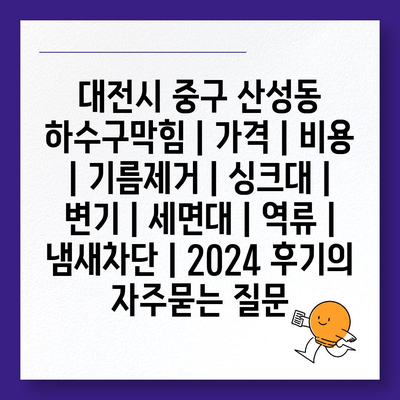 대전시 중구 산성동 하수구막힘 | 가격 | 비용 | 기름제거 | 싱크대 | 변기 | 세면대 | 역류 | 냄새차단 | 2024 후기