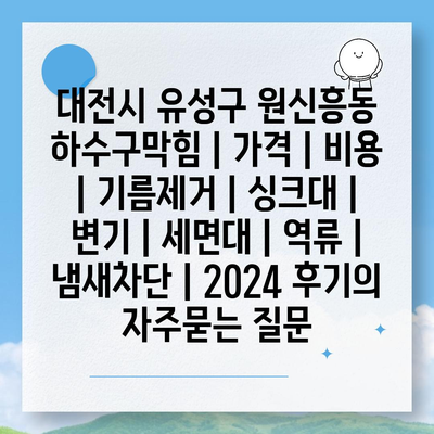 대전시 유성구 원신흥동 하수구막힘 | 가격 | 비용 | 기름제거 | 싱크대 | 변기 | 세면대 | 역류 | 냄새차단 | 2024 후기