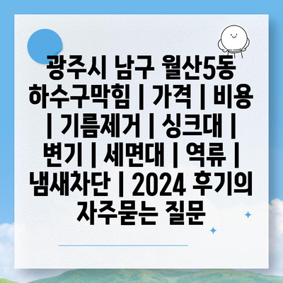 광주시 남구 월산5동 하수구막힘 | 가격 | 비용 | 기름제거 | 싱크대 | 변기 | 세면대 | 역류 | 냄새차단 | 2024 후기