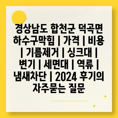 경상남도 합천군 덕곡면 하수구막힘 | 가격 | 비용 | 기름제거 | 싱크대 | 변기 | 세면대 | 역류 | 냄새차단 | 2024 후기