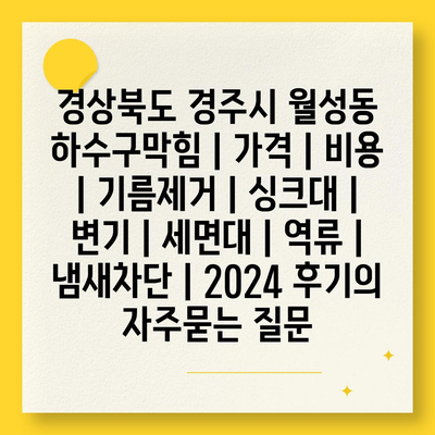 경상북도 경주시 월성동 하수구막힘 | 가격 | 비용 | 기름제거 | 싱크대 | 변기 | 세면대 | 역류 | 냄새차단 | 2024 후기