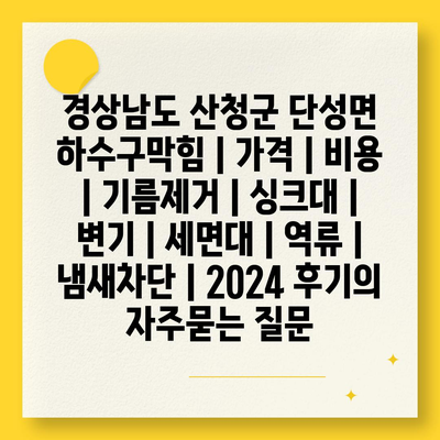 경상남도 산청군 단성면 하수구막힘 | 가격 | 비용 | 기름제거 | 싱크대 | 변기 | 세면대 | 역류 | 냄새차단 | 2024 후기