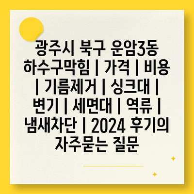 광주시 북구 운암3동 하수구막힘 | 가격 | 비용 | 기름제거 | 싱크대 | 변기 | 세면대 | 역류 | 냄새차단 | 2024 후기