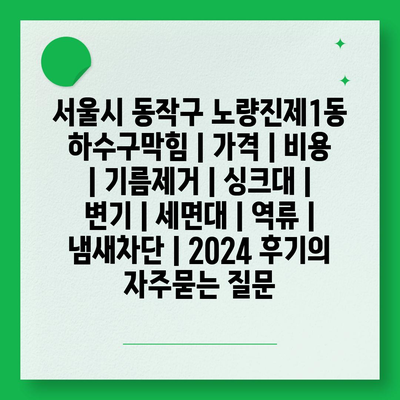 서울시 동작구 노량진제1동 하수구막힘 | 가격 | 비용 | 기름제거 | 싱크대 | 변기 | 세면대 | 역류 | 냄새차단 | 2024 후기