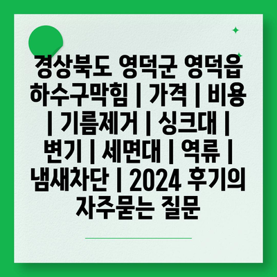 경상북도 영덕군 영덕읍 하수구막힘 | 가격 | 비용 | 기름제거 | 싱크대 | 변기 | 세면대 | 역류 | 냄새차단 | 2024 후기