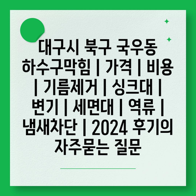 대구시 북구 국우동 하수구막힘 | 가격 | 비용 | 기름제거 | 싱크대 | 변기 | 세면대 | 역류 | 냄새차단 | 2024 후기