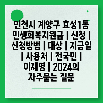 인천시 계양구 효성1동 민생회복지원금 | 신청 | 신청방법 | 대상 | 지급일 | 사용처 | 전국민 | 이재명 | 2024