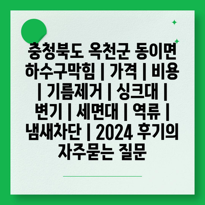 충청북도 옥천군 동이면 하수구막힘 | 가격 | 비용 | 기름제거 | 싱크대 | 변기 | 세면대 | 역류 | 냄새차단 | 2024 후기