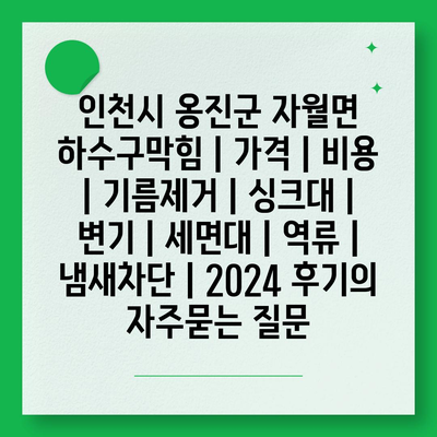 인천시 옹진군 자월면 하수구막힘 | 가격 | 비용 | 기름제거 | 싱크대 | 변기 | 세면대 | 역류 | 냄새차단 | 2024 후기