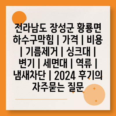 전라남도 장성군 황룡면 하수구막힘 | 가격 | 비용 | 기름제거 | 싱크대 | 변기 | 세면대 | 역류 | 냄새차단 | 2024 후기