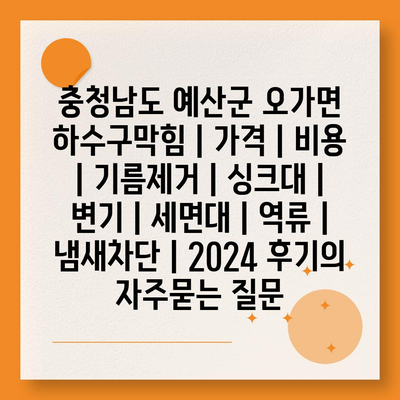 충청남도 예산군 오가면 하수구막힘 | 가격 | 비용 | 기름제거 | 싱크대 | 변기 | 세면대 | 역류 | 냄새차단 | 2024 후기