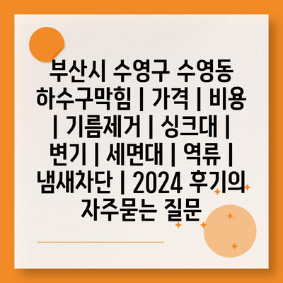 부산시 수영구 수영동 하수구막힘 | 가격 | 비용 | 기름제거 | 싱크대 | 변기 | 세면대 | 역류 | 냄새차단 | 2024 후기