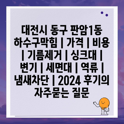 대전시 동구 판암1동 하수구막힘 | 가격 | 비용 | 기름제거 | 싱크대 | 변기 | 세면대 | 역류 | 냄새차단 | 2024 후기