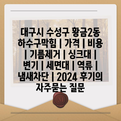 대구시 수성구 황금2동 하수구막힘 | 가격 | 비용 | 기름제거 | 싱크대 | 변기 | 세면대 | 역류 | 냄새차단 | 2024 후기