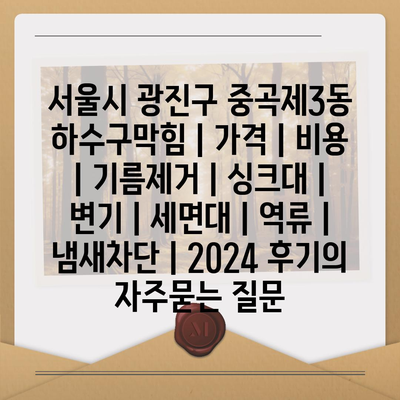 서울시 광진구 중곡제3동 하수구막힘 | 가격 | 비용 | 기름제거 | 싱크대 | 변기 | 세면대 | 역류 | 냄새차단 | 2024 후기