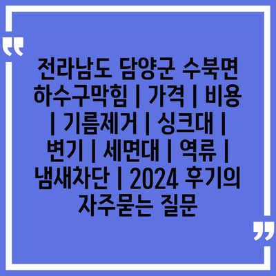 전라남도 담양군 수북면 하수구막힘 | 가격 | 비용 | 기름제거 | 싱크대 | 변기 | 세면대 | 역류 | 냄새차단 | 2024 후기