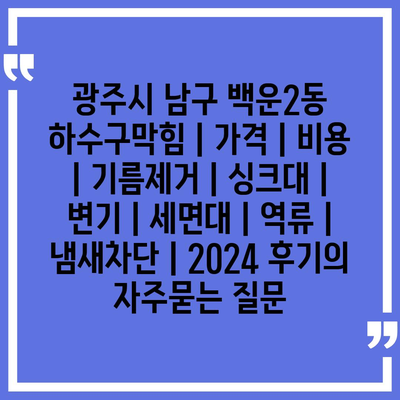 광주시 남구 백운2동 하수구막힘 | 가격 | 비용 | 기름제거 | 싱크대 | 변기 | 세면대 | 역류 | 냄새차단 | 2024 후기