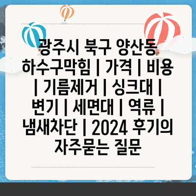 광주시 북구 양산동 하수구막힘 | 가격 | 비용 | 기름제거 | 싱크대 | 변기 | 세면대 | 역류 | 냄새차단 | 2024 후기