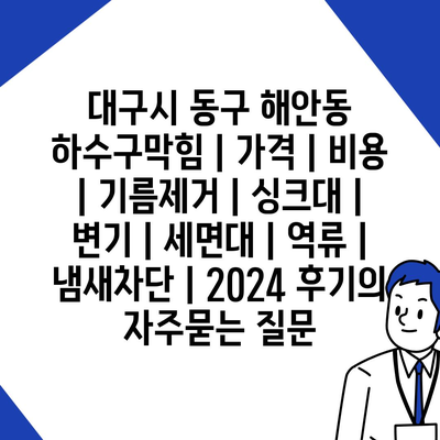 대구시 동구 해안동 하수구막힘 | 가격 | 비용 | 기름제거 | 싱크대 | 변기 | 세면대 | 역류 | 냄새차단 | 2024 후기