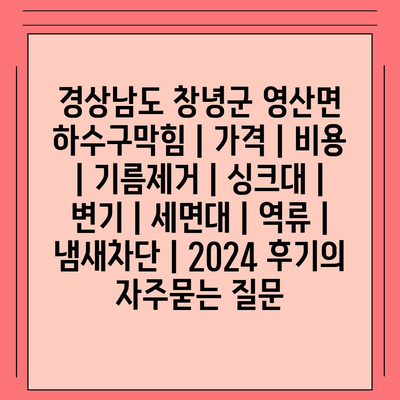 경상남도 창녕군 영산면 하수구막힘 | 가격 | 비용 | 기름제거 | 싱크대 | 변기 | 세면대 | 역류 | 냄새차단 | 2024 후기