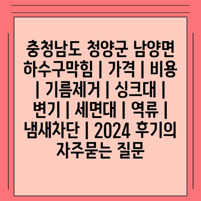 충청남도 청양군 남양면 하수구막힘 | 가격 | 비용 | 기름제거 | 싱크대 | 변기 | 세면대 | 역류 | 냄새차단 | 2024 후기