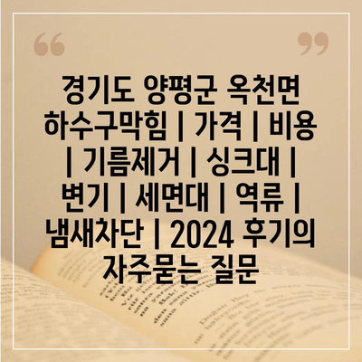 경기도 양평군 옥천면 하수구막힘 | 가격 | 비용 | 기름제거 | 싱크대 | 변기 | 세면대 | 역류 | 냄새차단 | 2024 후기