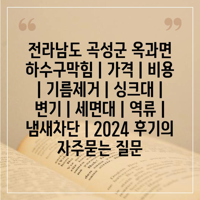 전라남도 곡성군 옥과면 하수구막힘 | 가격 | 비용 | 기름제거 | 싱크대 | 변기 | 세면대 | 역류 | 냄새차단 | 2024 후기