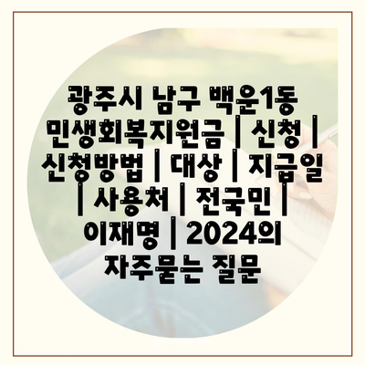 광주시 남구 백운1동 민생회복지원금 | 신청 | 신청방법 | 대상 | 지급일 | 사용처 | 전국민 | 이재명 | 2024