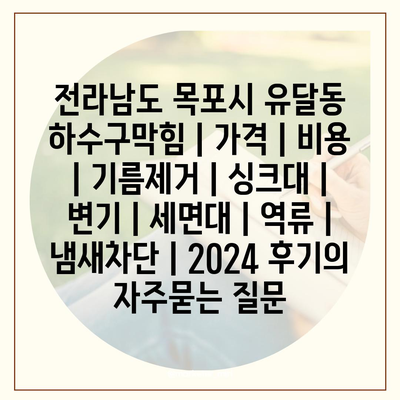 전라남도 목포시 유달동 하수구막힘 | 가격 | 비용 | 기름제거 | 싱크대 | 변기 | 세면대 | 역류 | 냄새차단 | 2024 후기